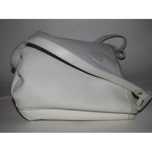Gucci Vintage White Small G Logo Print Satchel Coated Canvas and Leather - Picture 11 of 12